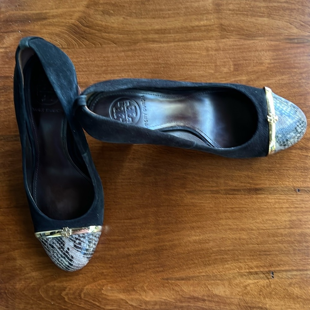 Tory Burch Leather and Suede Block Heels